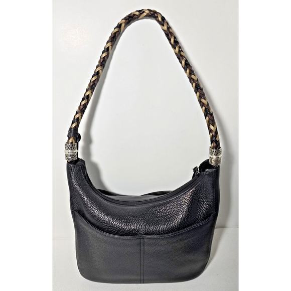 Chic BRIGHTON Barbados Zip Top Hobo Shoulder Bag leather & Braided Strap Black - Picture 7 of 15